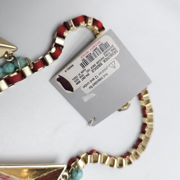 Zoë + Syd Gold Triangle Statement Necklace With Pink & Turquoise Beads - Picture 5 of 10